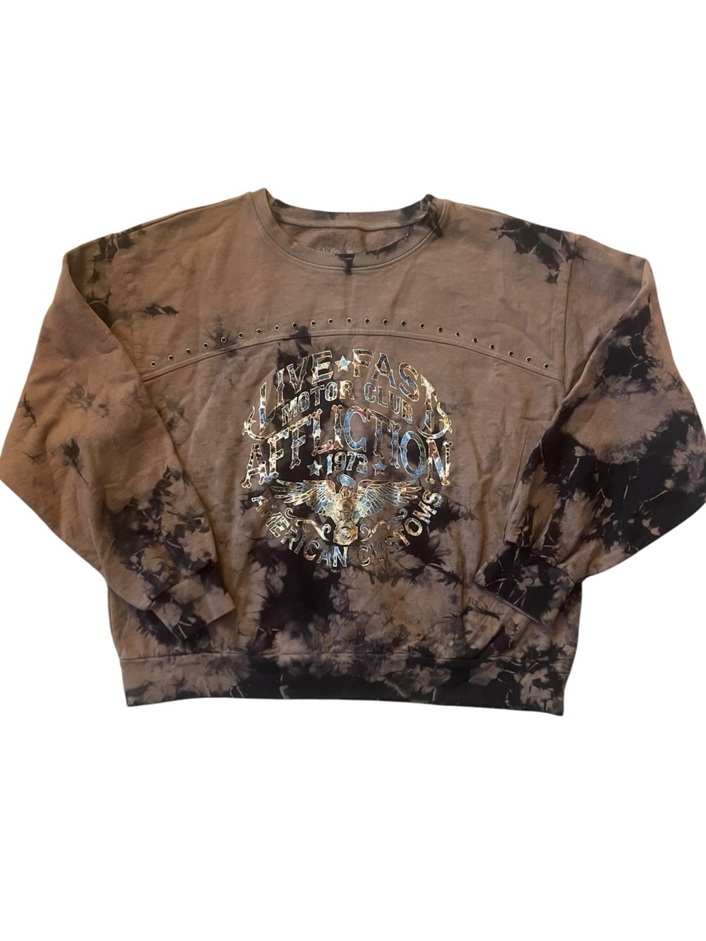 Affliction Women’s Brown Tie-Dye Motorcycle Club Logo Crewneck Sweatshirt - XXL